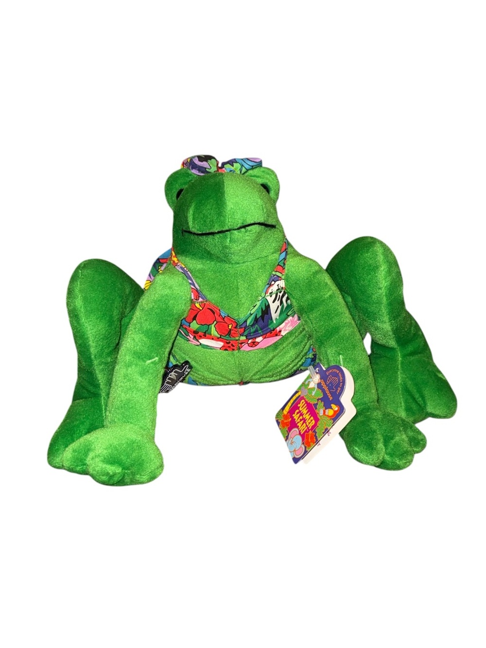 Green Plush Frog Toy with Floral Bikini - Brand Applause